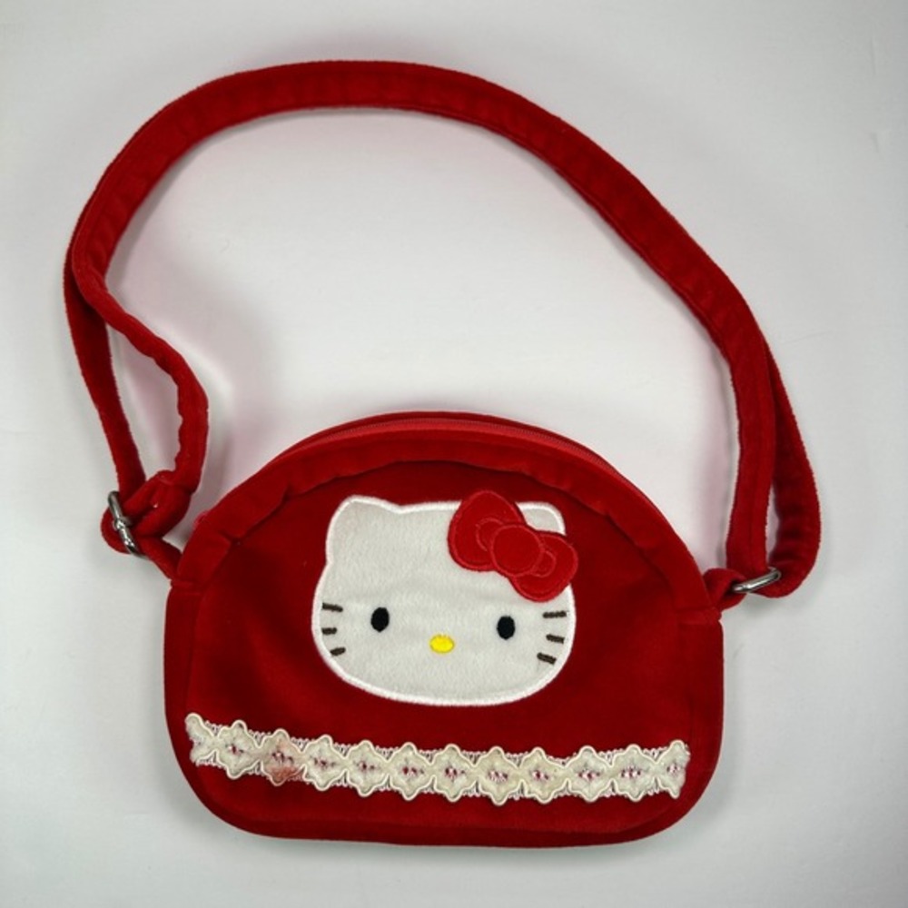 Vintage 2000 Hello Kitty Plush Purse Red Y2K Sanrio Shoulder Bag *